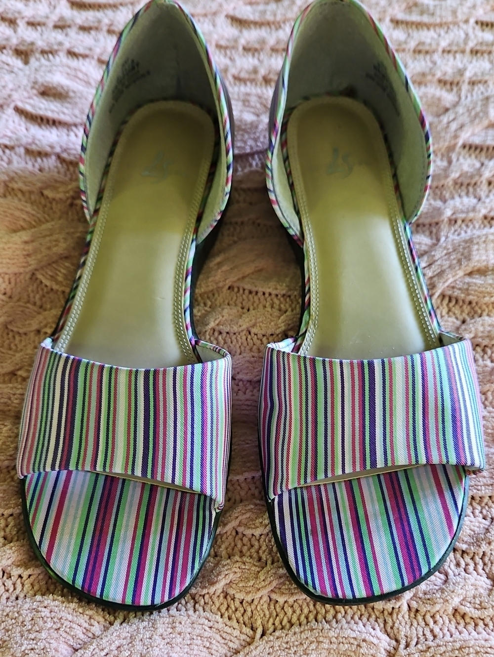 Life Stride Multicolor Striped Open-Toe Flats 8M